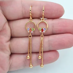 Fashion Jewelry Gold Color Colorful CZ Cute Butterfly Tassel Earrings for Women