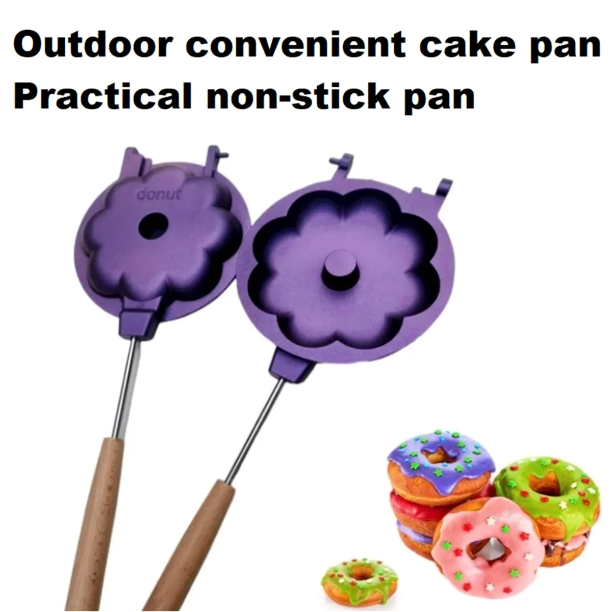 Versatile Non-Stick Aluminum Doughnuts Cake Baking Mold, Sandwich Pan with Removable Handle for Camping Outdoor