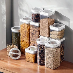 Transparent Plastic Food Container with Handle Lid Bulk Cereals Organizer Seal Spices Cookie Jar Kitchen Fridge Storage  Boxes