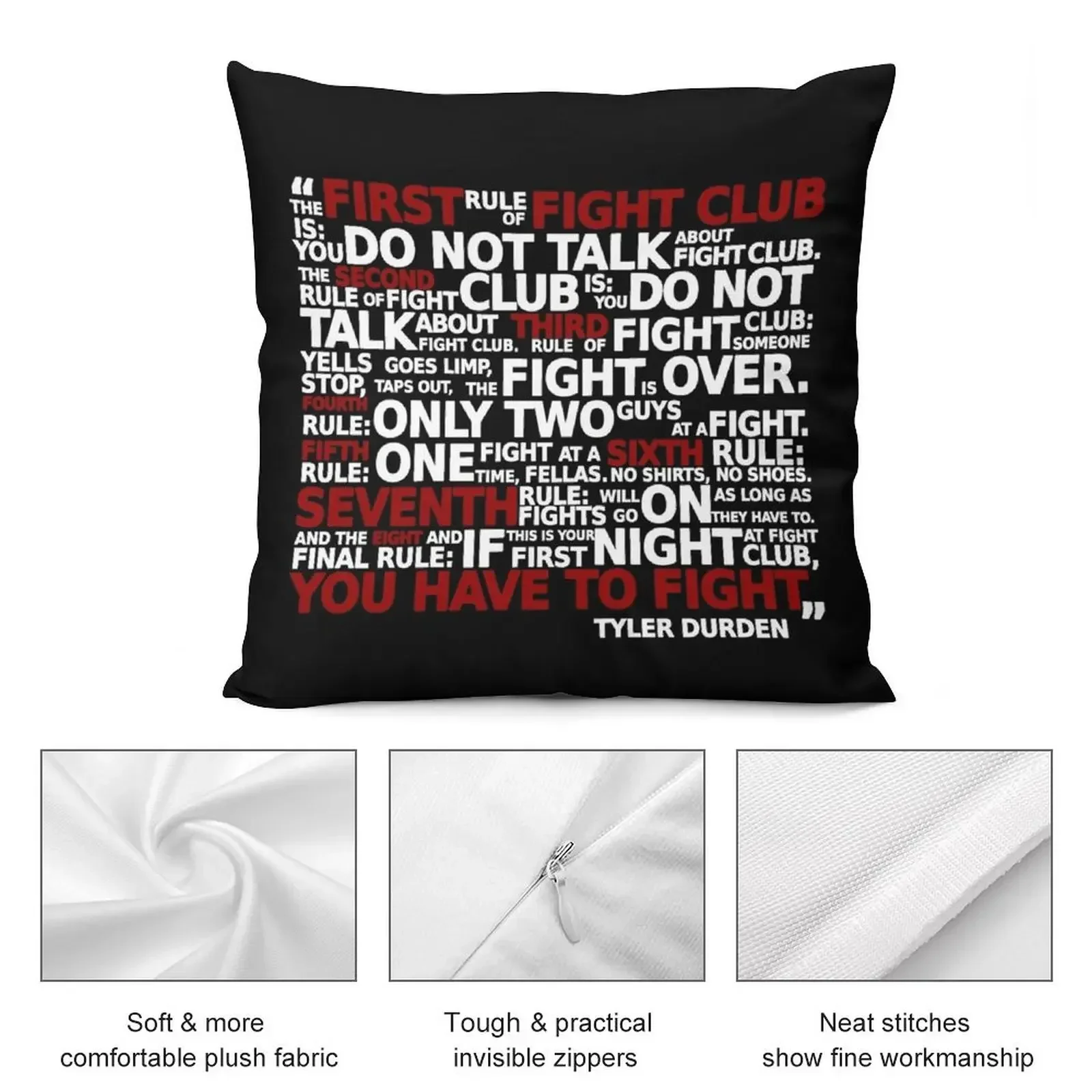 Fight Club Rules Throw Pillow Decorative Cushion Decorative Sofa Cushion Room decorating items sleeping pillows pillow