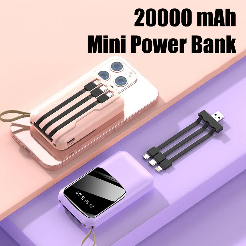 

Built in Cable Phone Charger Power Bank 20000mah with Led Digital Display for Mobile Phone Fast Charging PowerBanks Universal