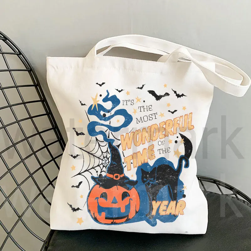 It\'s The Most Wonderful Time of The Year Halloween Tote Bag Halloween Pumpkin Spooky Shopper Shopping Bag Totes supermarket bag