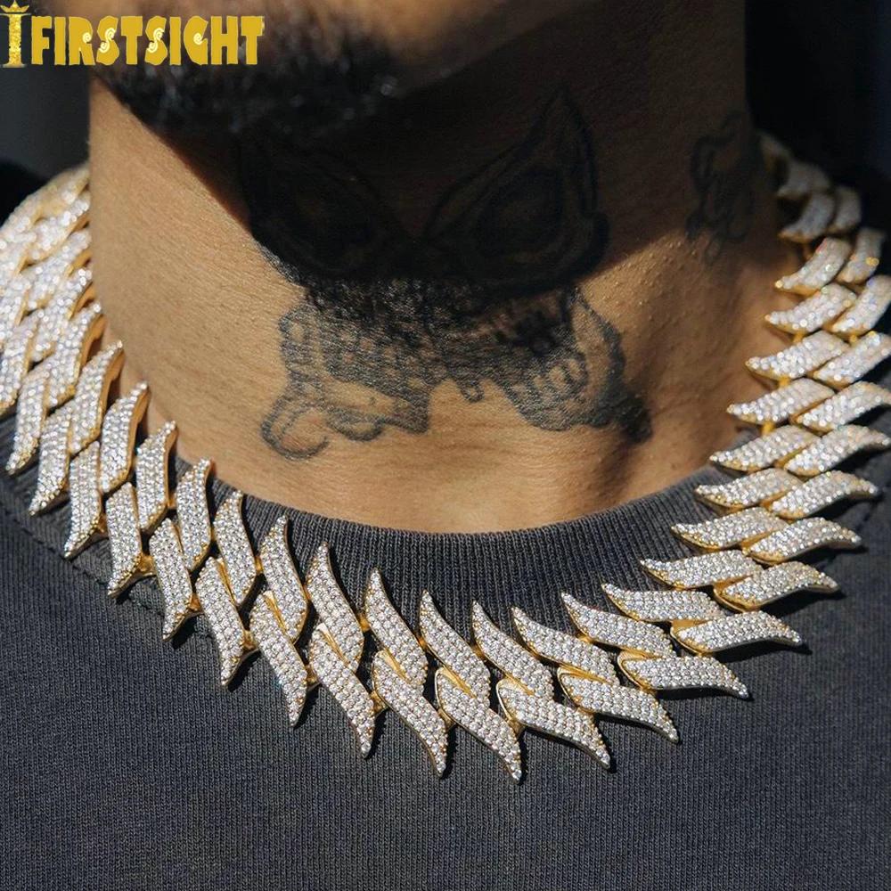 New 30MM Box Buckle Thorns Cuban Necklace Gold Silver Color Ice Out Cubic Zirconia Necklaces Hip Hop Men Fashion Jewelry