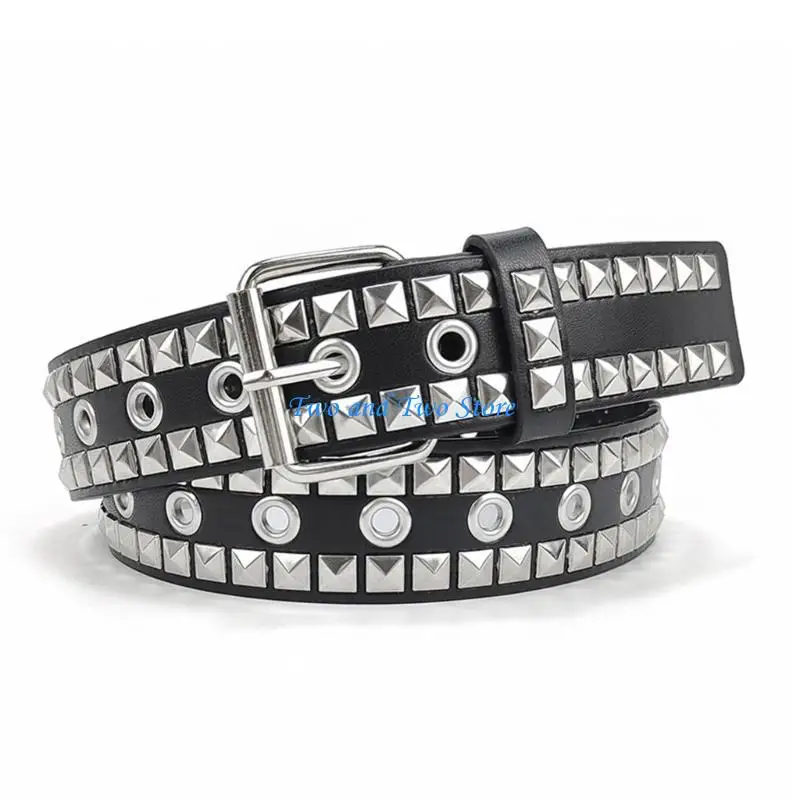 HX6F 여성을위한 인기있는 핀 버클 PU 가죽 벨트 모든 일치하는 리벳 박힌 허리 벨트 바지 청바지에 대한 패션 허리띠