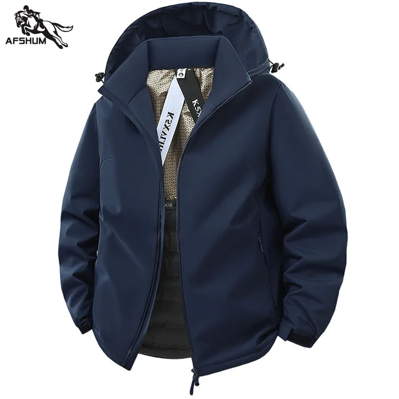 

Jacket Mens Spring autumn New men jacket Solid color hooded Jackets casual coat Men's business coats Size M-5XL 6XL Hat detachab