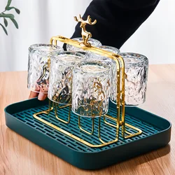 Glass Cup Set Cups Shelf For Drying Cups Transparency Glacier Water Wine Tumbler Cups Holder Decorated With Christmas Reindeer