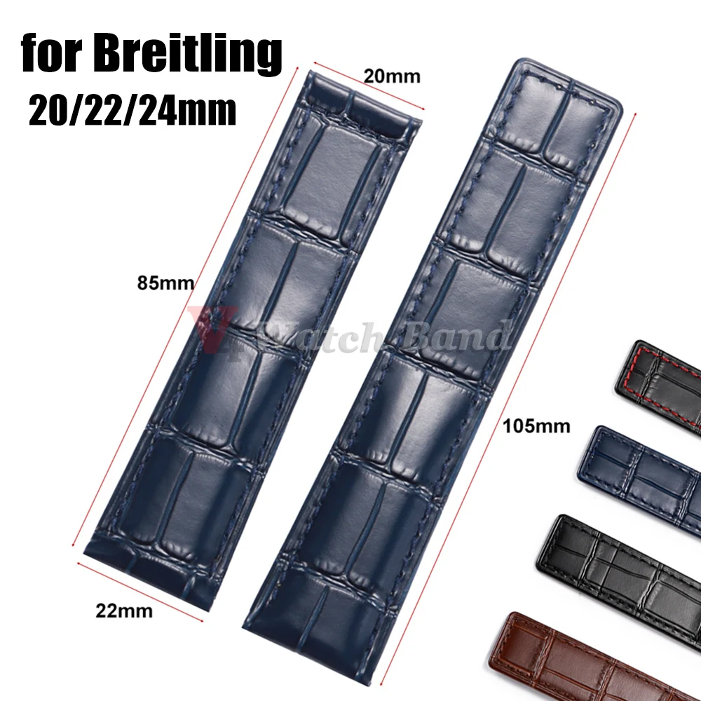 Correa de reloj de piel de vaca de 20mm, 22mm y 24mm para Breitling, pulsera impermeable para hombres Breitling, correa de reloj de cuero genuino