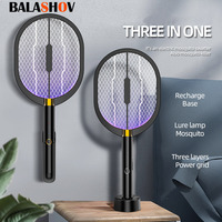 3-in-1 Electric Mosquito Racket With Purple Killer Lamp TYPE-C Rechargeable Electric Bug Zappers Fly Swatter