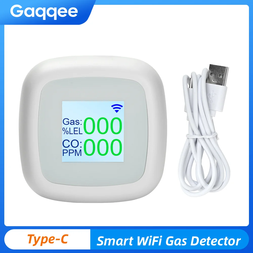 

Умный Wi-Fi детектор газа с цветным экраном, удаленный мониторинг, сигнализация окиси угарного газа метана для дома, кухни, ванной комнаты