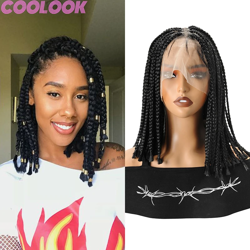 Synthetic Full Lace Short Bob Braided Wigs 10inch Knotless Crochet Lace Frontal Cornrow Wigs Heat Resistant Braided Wig Braiding