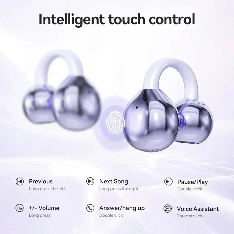 Wireless Ear‑Clip Open‑Ear Earbuds Bluetooth Bone Conduction Sports Headphones Digital Battery Display Comfort‑Fit Waterproof
