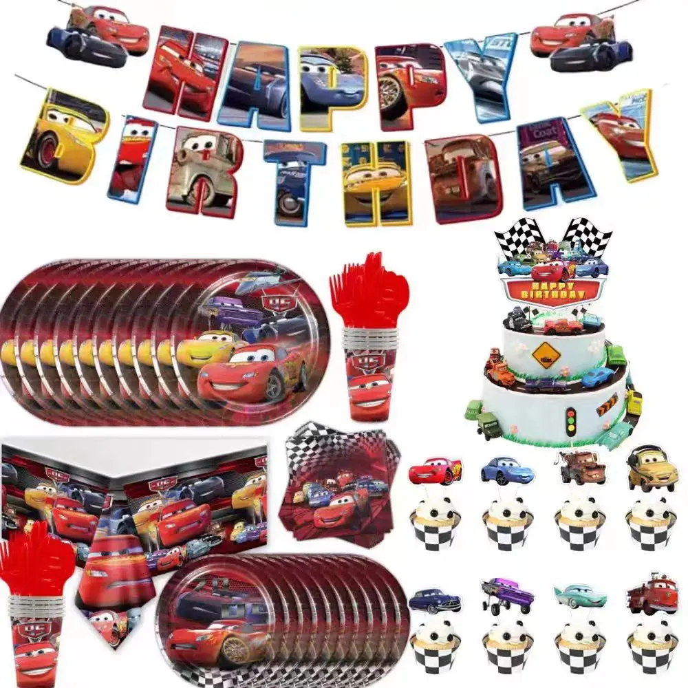 Disney Pixar Cars Birthday Party Decorations Lightning Mcqueen Car Theme Balloons Tableware Set Happy Banner Supplies Kids Boy