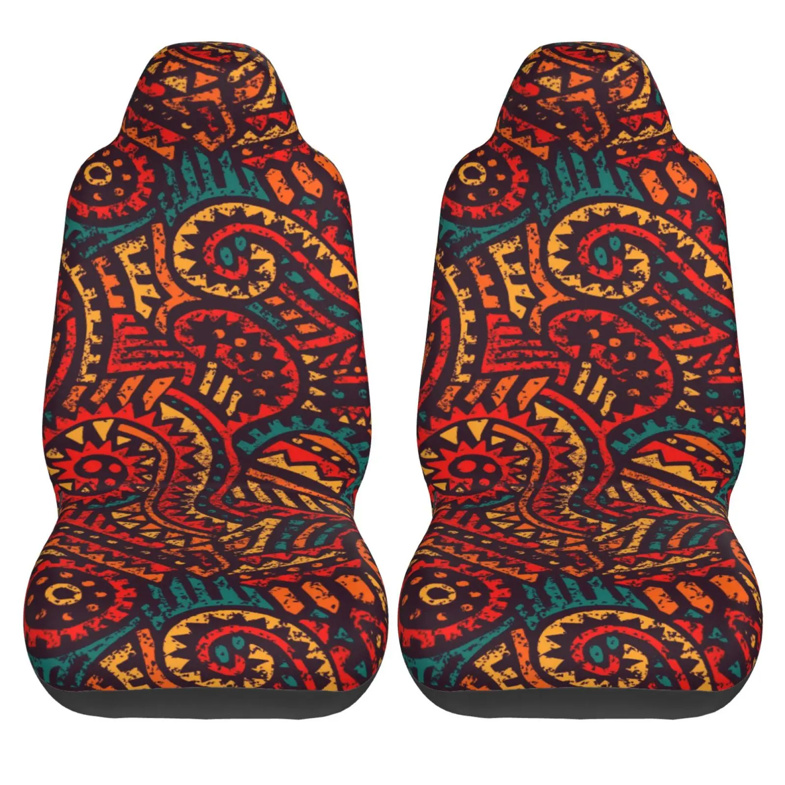 African Nation Pattern Print 2 Pieces Covers Front Car Seat Universal Protector Cushion Cover Saddle Comfort Covers Fit Most Car