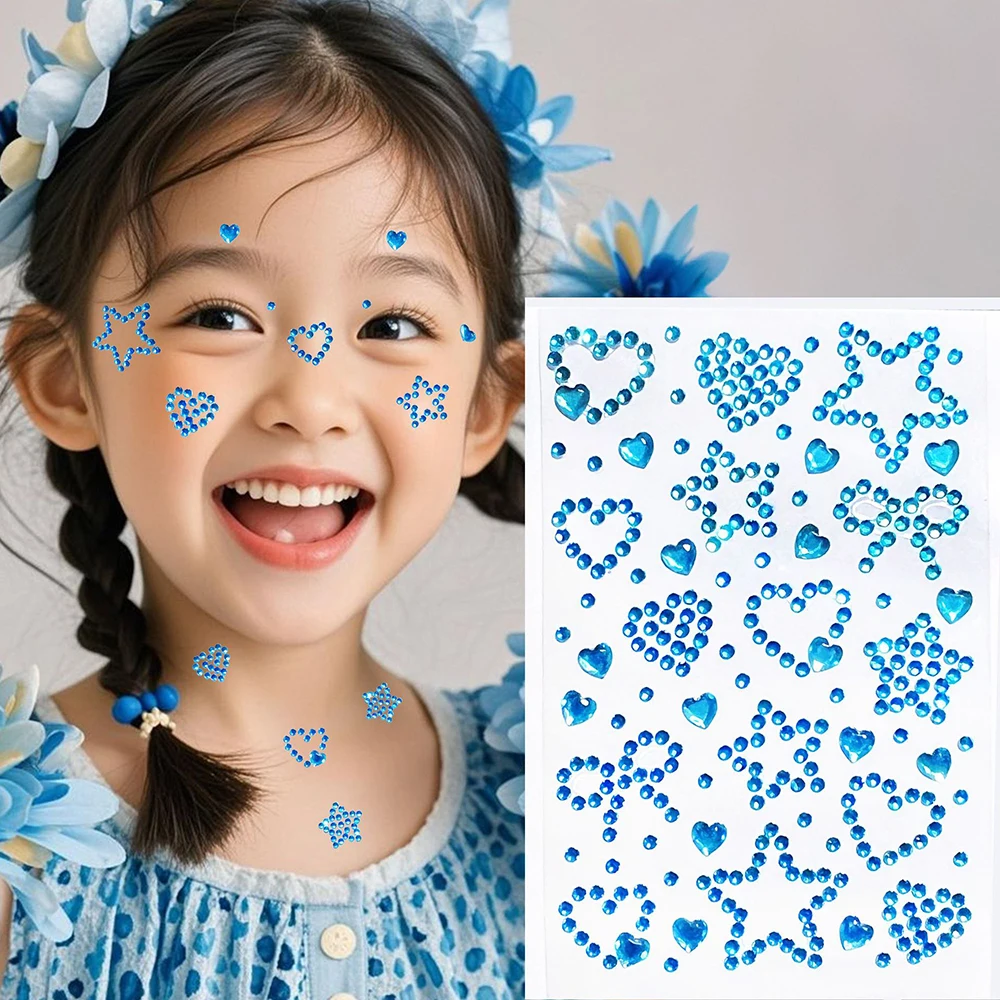 สติกเกอร์ติดเล็บรูปหัวใจ 3 มิติ ประดับเพชร 1 แผ่น สีชมพู/ฟ้า แบบติดเอง รูปทรงต่างๆ ของขวัญสำหรับเด็ก