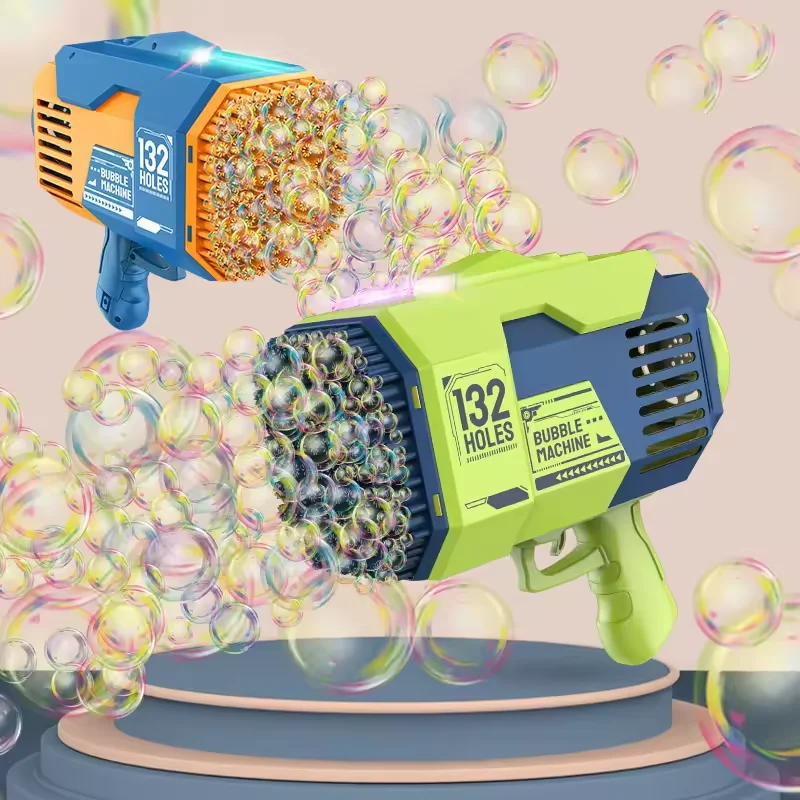 132 Hole Bubble Machine Handheld Fully Automatic Space Light Electric Soap Bubbles Children's Toys Outdoor Toys for Kids Party