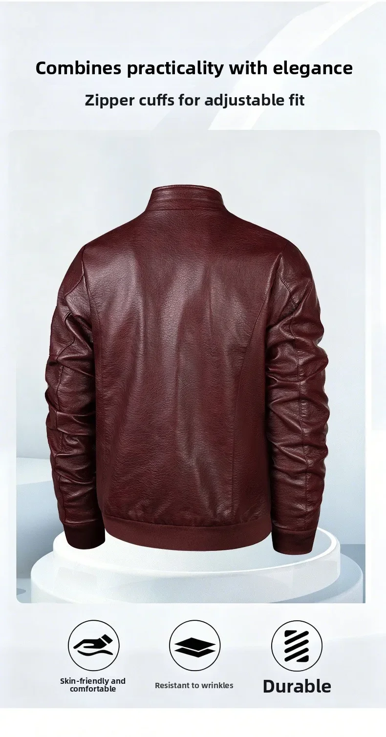 6XL Herren Lederjacke Herbst Winter Kunstledermantel Koreanischer Stil Slim Fit Lässig Trendy Vielseitig Stilvolle Oberbekleidung für Männer – Detail 4