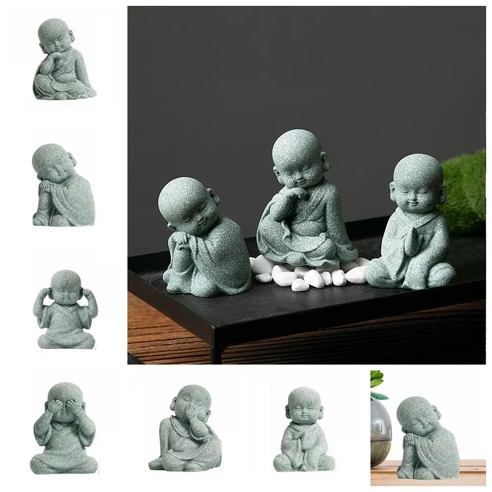 

Multiple Styles Cute Little Monk Ornament DIY Chinese Style Mini Bald Monk Green Sandstone Buddha Statue Fish Pond Landscaping