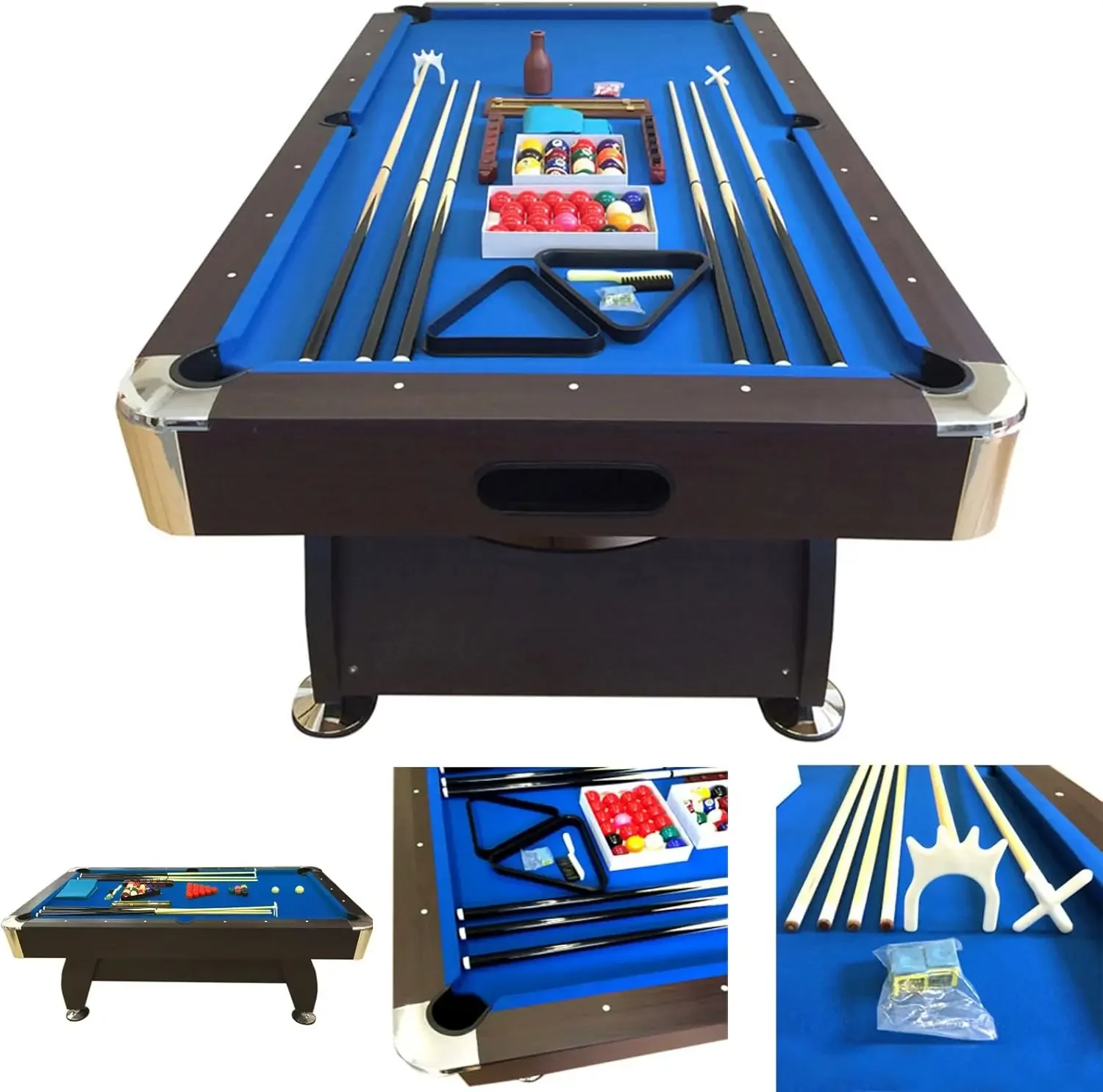 8' Feet Billiard Pool Table Vintage Blue 8FT with Automatic Ball Return System Snooker Full Set Accessories Game