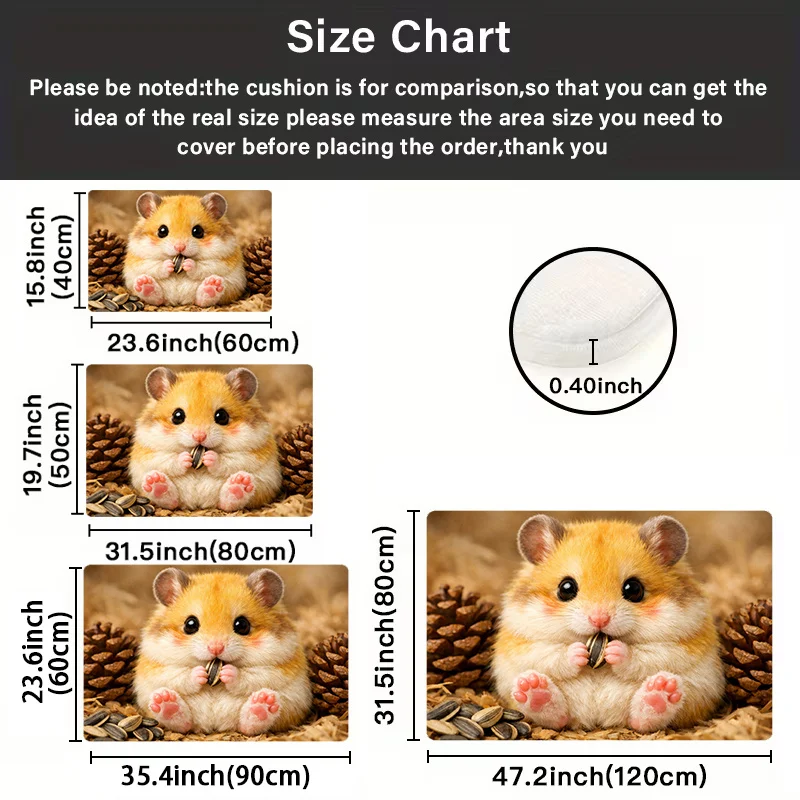 VIKAMA Cute Golden Hamster Floor Mat Lovely Pet Pine Nut Print Non‑slip Absorbent Rug Multiple Size Options For Bedroom Rug