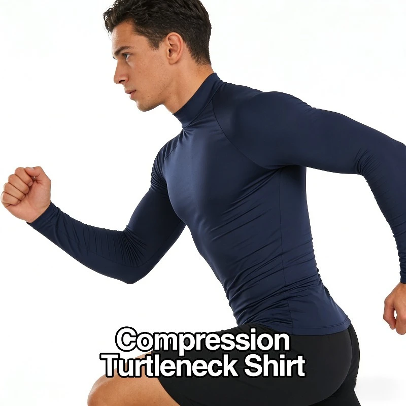

Мужская спортивная термофутболка с высоким воротом и длинным рукавом – быстросохнущая, теплая, эластичная, для бега