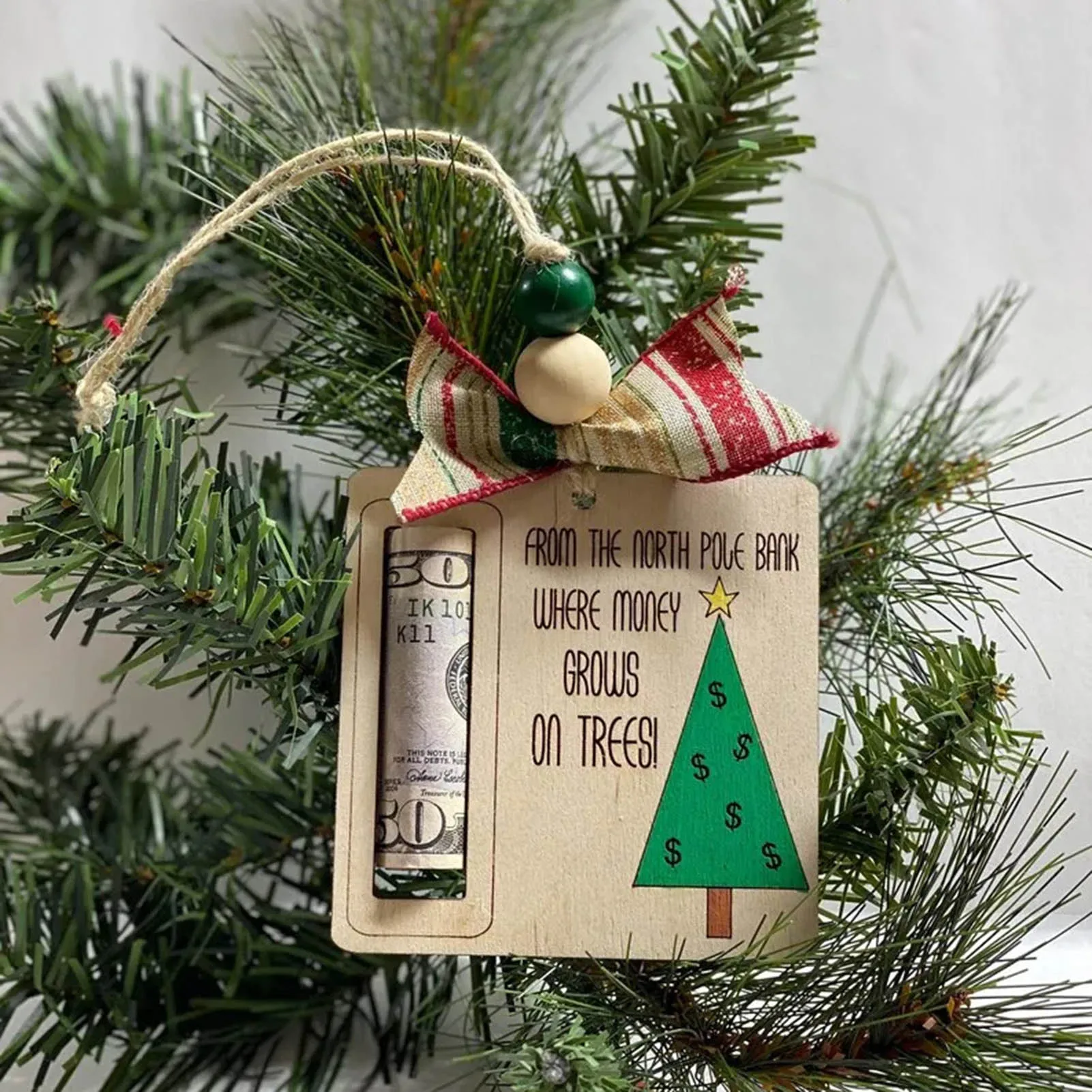 Wooden Christmas Money Holder Lightweight Lovely Interesting Pendant for Door Window Backpack Decor