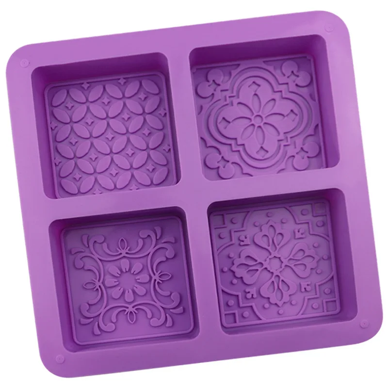Wholesale 4-hole Square Pattern, Silicone Chocolate Moon Cake Cake Mold DIY Handmade Soap Tool 1156