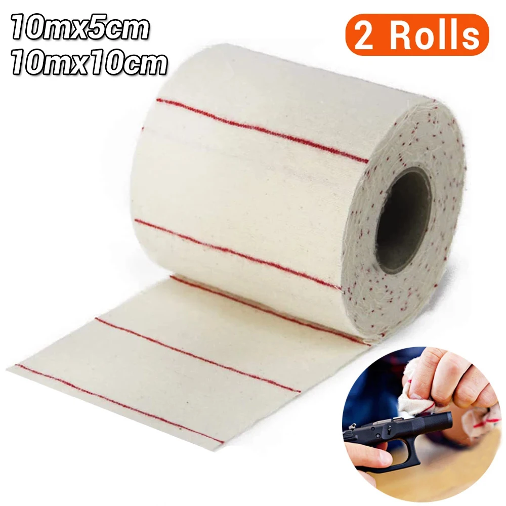 2 Rollos de Paños de Limpieza para Armas de 10M, Parches de Tela de Algodón de 5cm/10cm de Ancho para Limpieza DIY, Kit de Limpieza de Armas, Accesorio de Caza