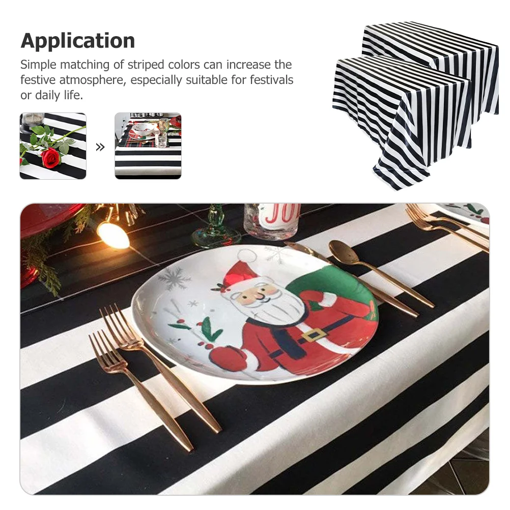 2 Pcs Striped Tablecloth White Decorations Reusable Plastic Covers Indoor