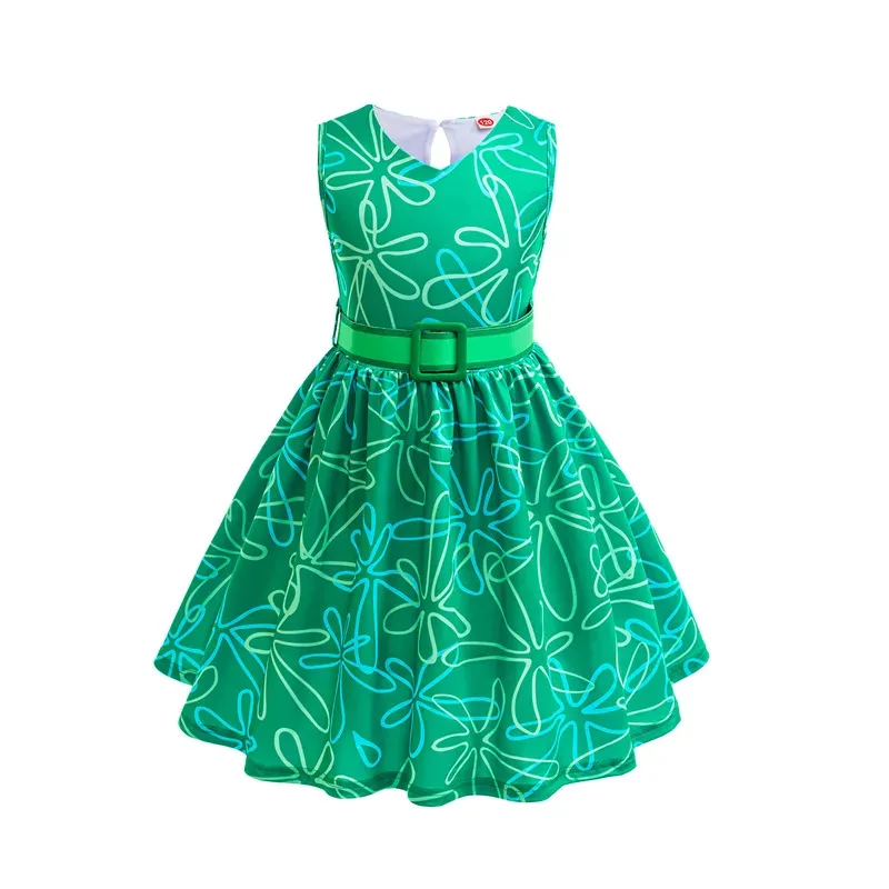 فستان الأميرة التنكري للفتيات من فيلم Happy Role Playing + فستان حفلات مطبوع عليه فتاة الهالوين وأعياد الميلاد باللون الأخضر