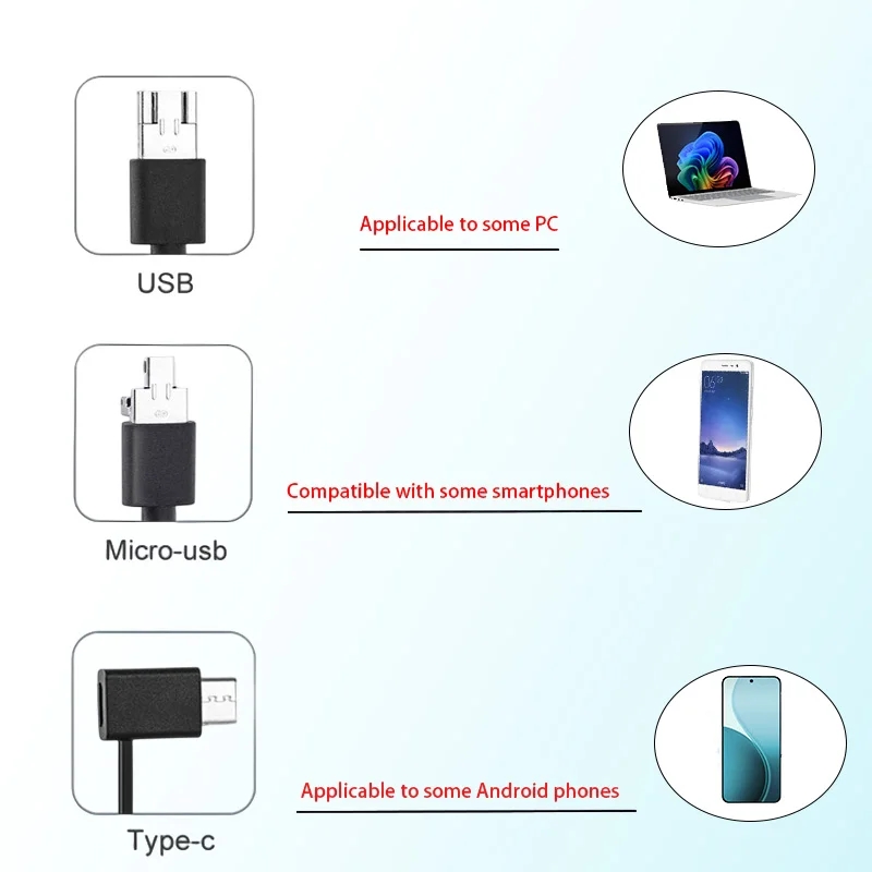 Caméra Endoscopique Avec lumière 14mm 1944P HD Endoscope Avec caméra Serpent Endoscope D'inspection Semi-rigide Pour Android