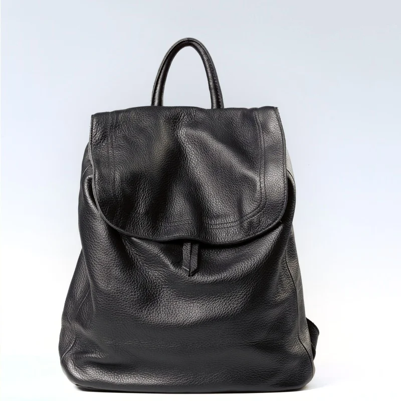 100% Genuine Soft Leather Backpack Women's Bags Travel Rucksack Mochila Feminina Solid Color Slouchy Trendy Student SchoolBag
