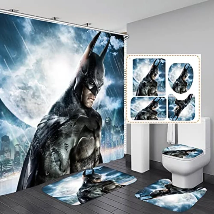 

Набор для ванной из 4 предметов: занавеска для душа, чехол на крышку унитаза и нескользящие коврики для ванной, прочные и водонепроницаемые, для декора ванной комнаты.