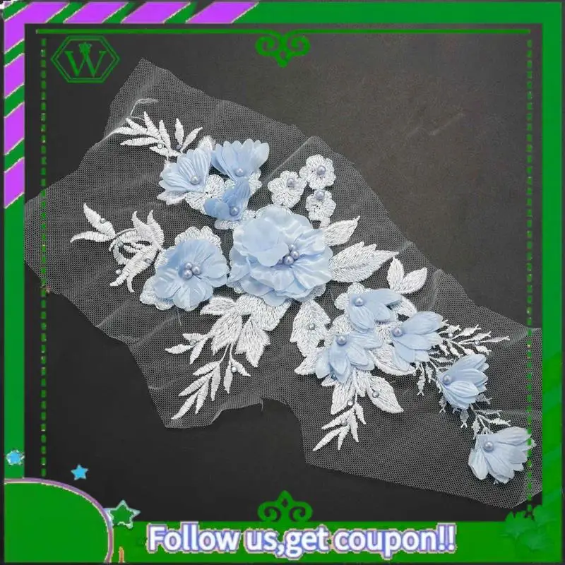 A18P-4X frisado perfuração quente renda nupcial frisada flores bordados remendos céu azul