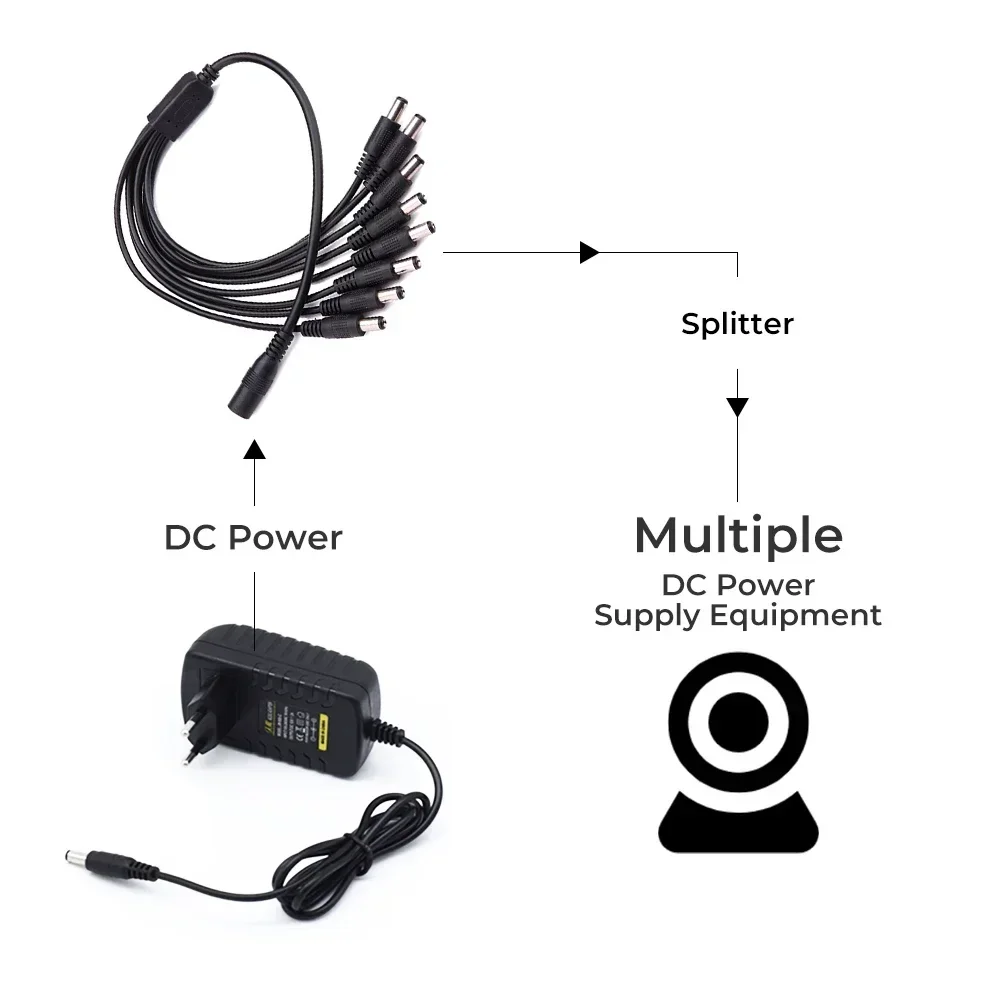 DC Power Splitter Cable for CCTV Security Adapter Connector Male DC Female To 2/3/4/5/8 Power Splitter Cable Adapter Connector