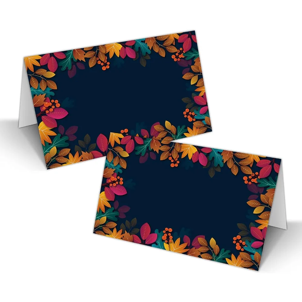 

Fall Thanksgiving Table Place Cards, Orange Pumpkin Blank Seating Place Card for Table, 25 Pack Buffet Food Tent Labels, Double