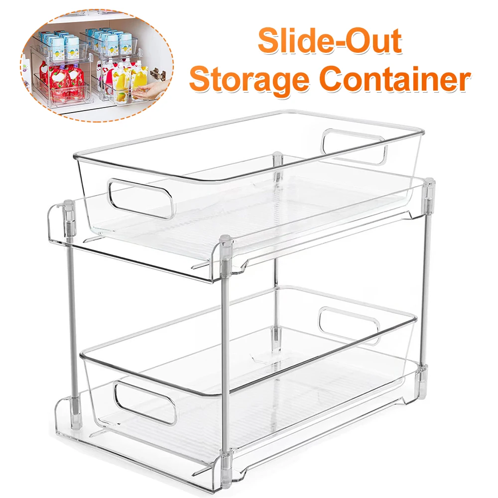 Pull-out Under Sink Organizer Multipurpose 2 Tier Cabinet Storage Container Space Saving for Kitchen Pantry Office Desktop