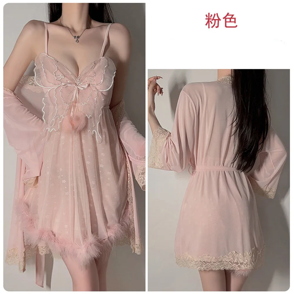 المرأة Pulsh نايتي و رداء مجموعة ثوب النوم ملابس النوم باس النوم مثير فراشة زين الملابس الداخلية ثوب النوم المتسكعون #6