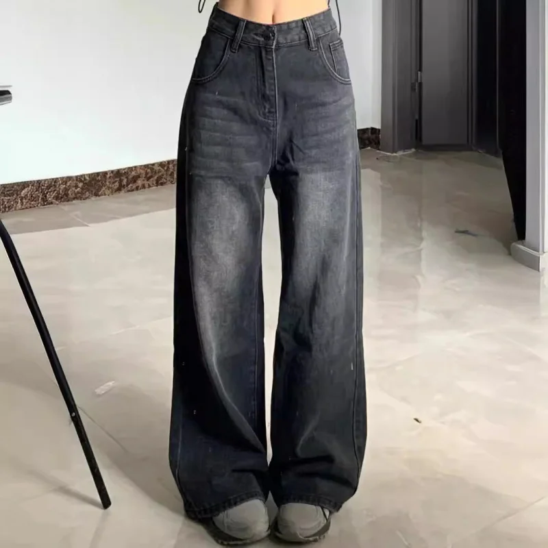 

Vintage High Street Wide Leg Jeans Women, Autumn New High Waist Loose Slimming Draped Straight Versatile Floor-Length Pants