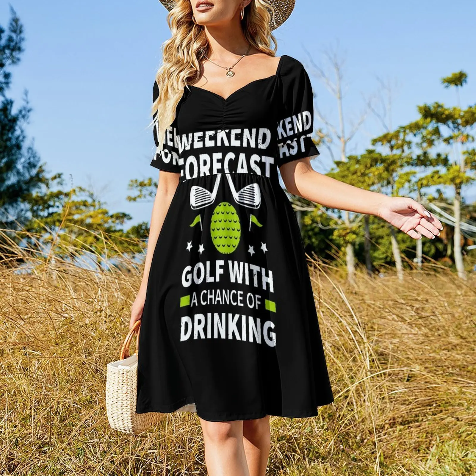 Weekend Forecast Golf with a chance of Drinking Funny Golf Sleeveless Dress Womens dresses