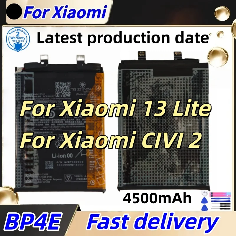 Batería nueva 100% original de 4500mAh BP4E de repuesto de alta calidad para Xiaomi 13 Lite / CIVI 2, baterías para teléfono + herramientas gratis