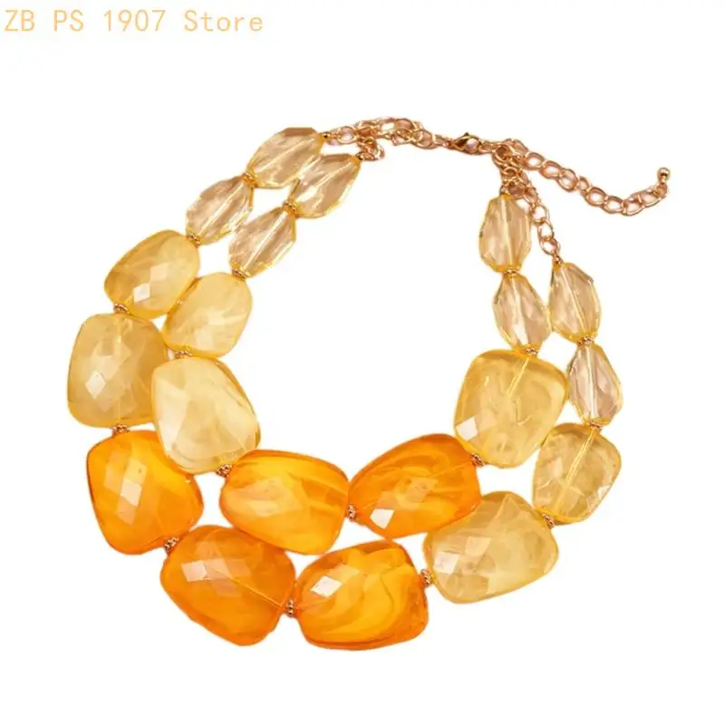 Women’s Double Layer Acrylic Beaded Clavicle Necklace Bohemian Jewelry Adjustable Collarbone Chain Gift 55KA