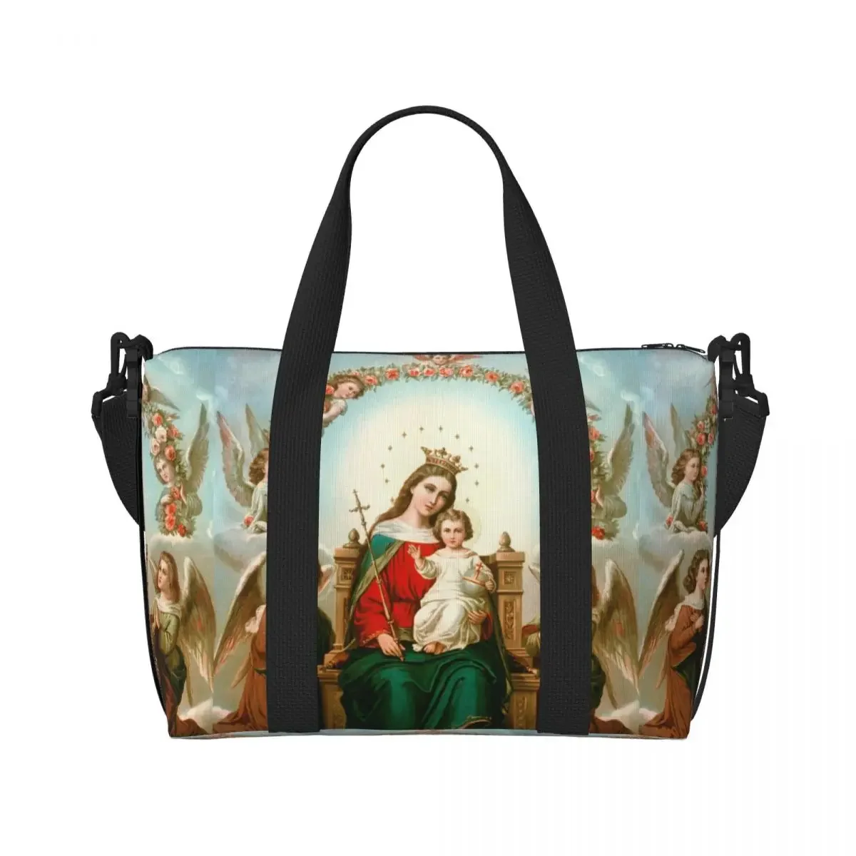 カスタムラージ聖母マリアトートバッグ女性用カトリッククリスチャンショッパーショルダージムビーチトラベルバッグ