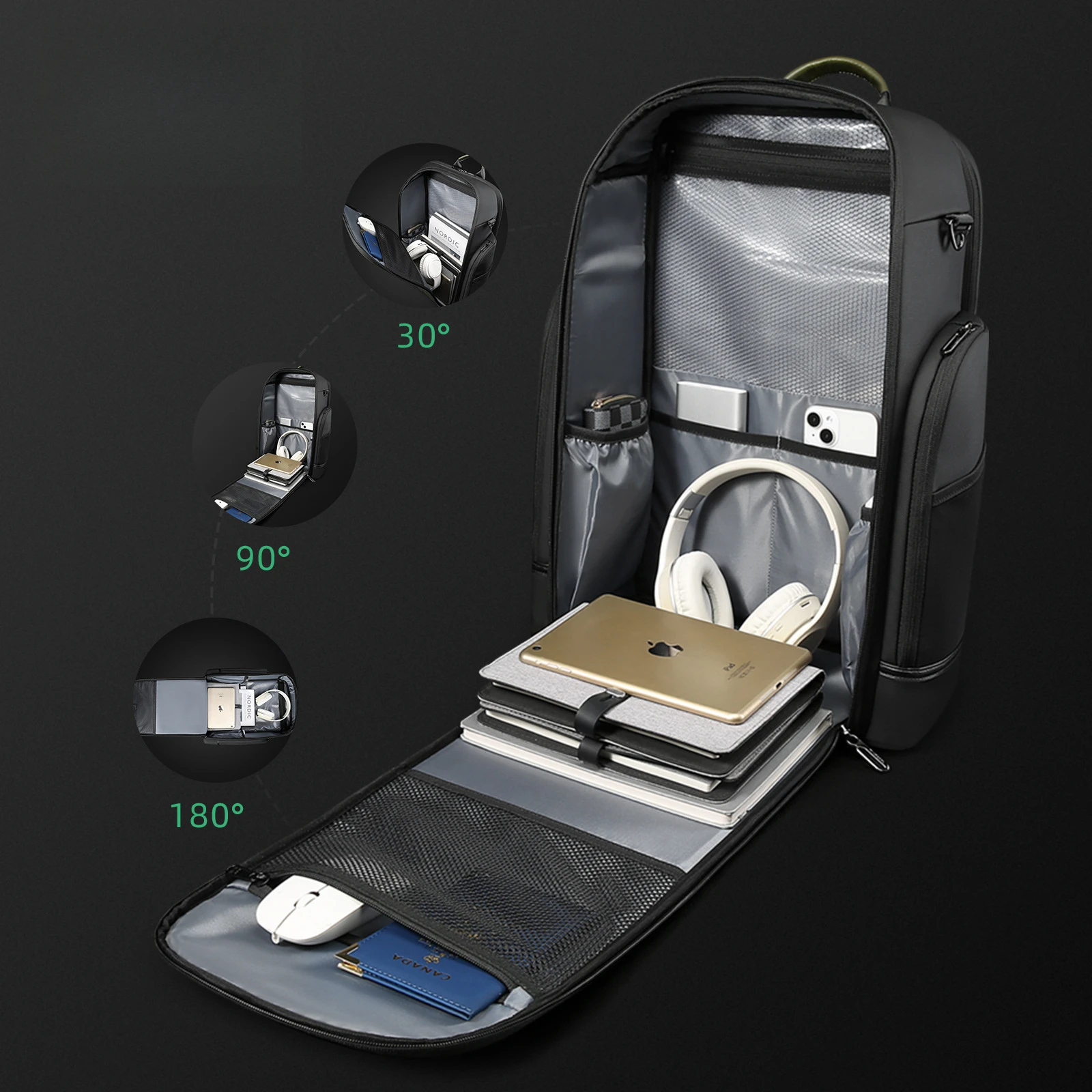 TANGCOOL 180 Degree Open Multi-Pockets Big Capacity Daily 15.6inch Laptop Light Waterproof For Business Trip Roomy Men Backpack