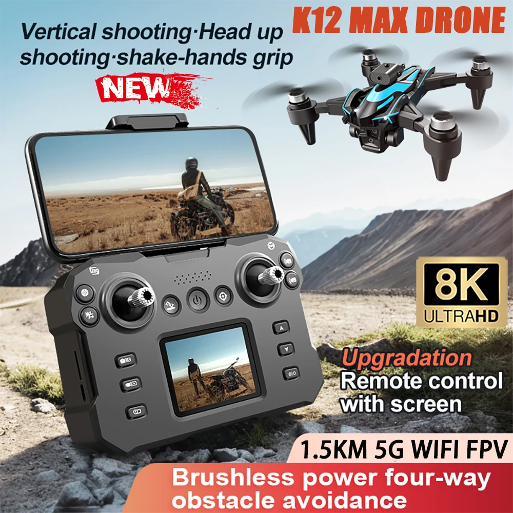 Ulepszona wersja K12 MAX Drone profesjonalna kamera 8K HD fotografia lotnicza bezszczotkowa 5G WIFI FPV unikanie przeszkód RC Dron zabawka