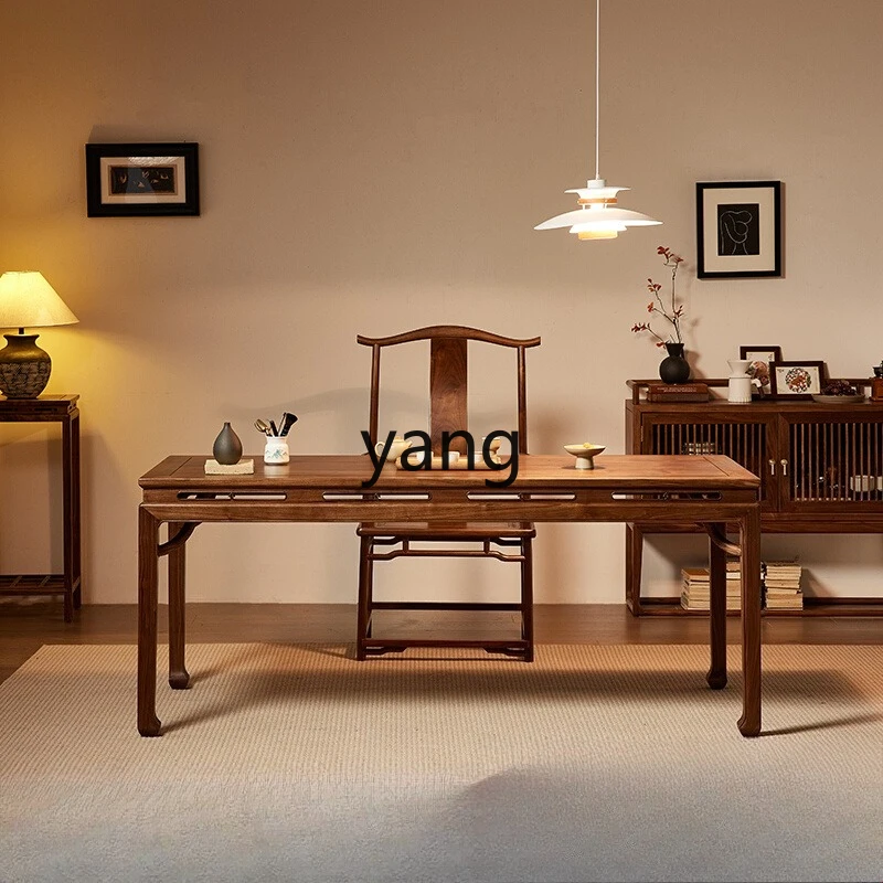 

LZR Full Mortise and Tenon Black Walnut Wood Large Board 2.2m Tea Room Reception Table