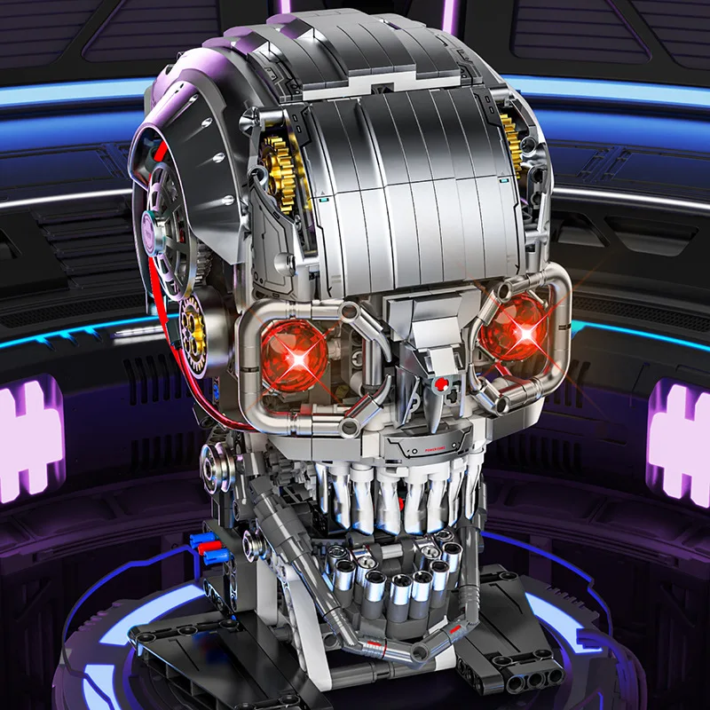 Esqueleto de led robô mecânico blocos de construção brinquedo conjunto móvel conjunta crânio cabeça modelo diy tijolos brinquedos para adultos crianças meninos presentes