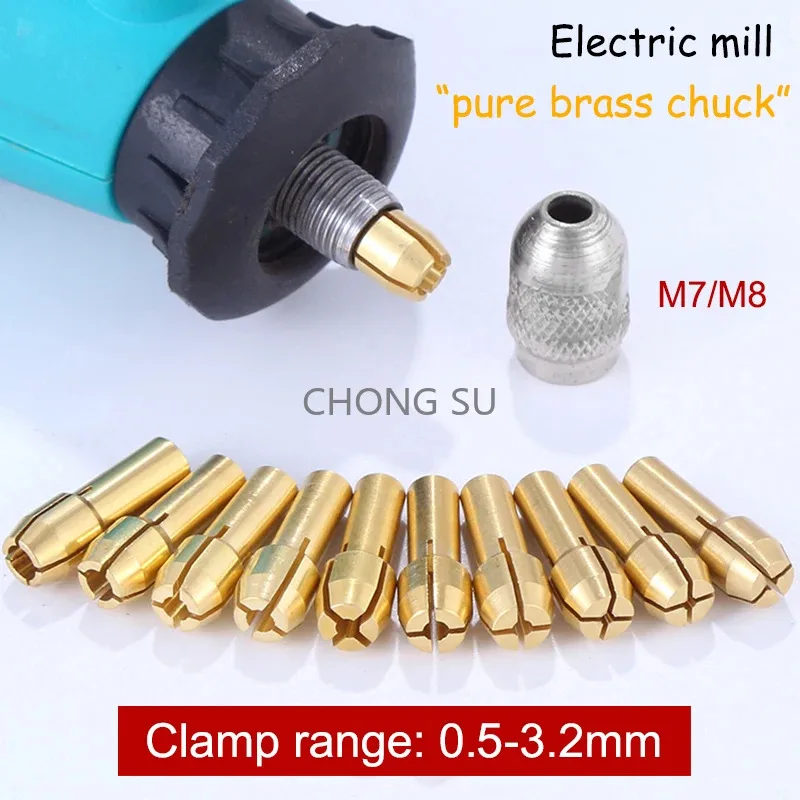 2-11pcs Mini Drill Brass Collet Chuck Shank for Dremel Rotary Tools Dia 4.2/4.3/4.8mm M7/M8*0.75mm Nut Accessories Set 0.5-3.2mm