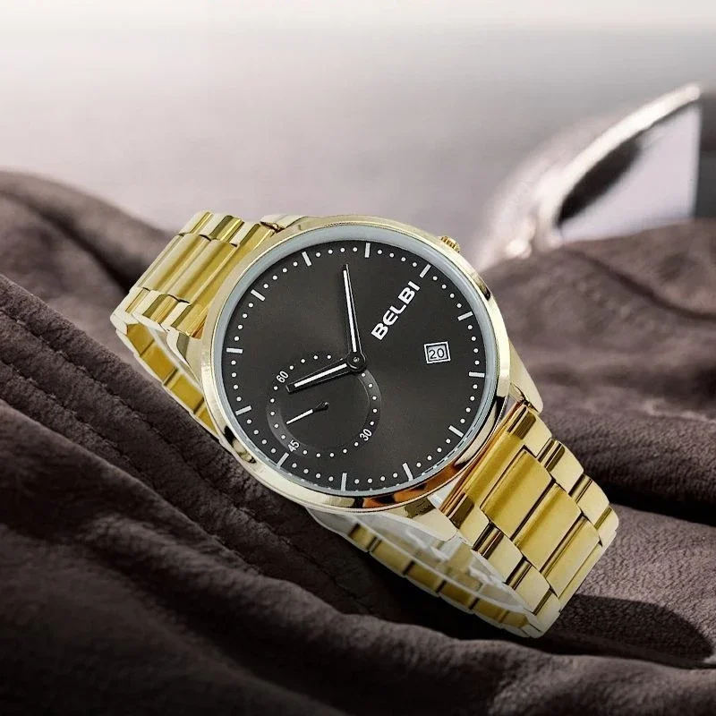 2025 Business Man's Quartz Wristwatch Minimalist Gold Chronograph Sport Watch Stainless Steel Waterproof Strap Men's Watch