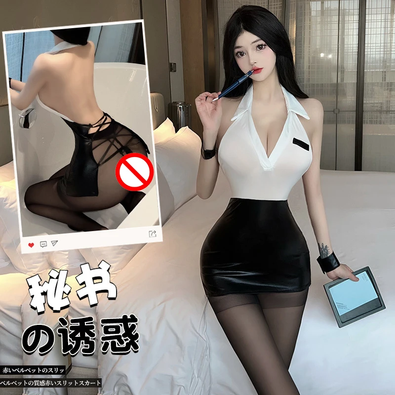 

Sexy Lingerie Exptic V Neck Dress Office Lady Secretary Teacher Uniform Female Exotic Costumes Suit Pajama Night Club Women