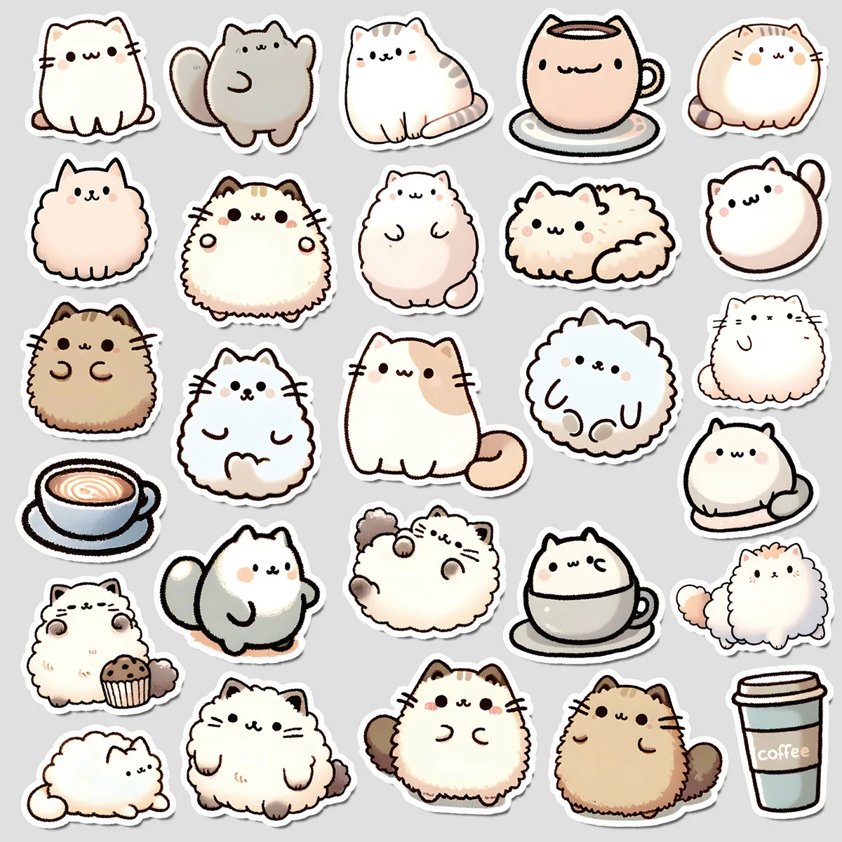 

10/30/50PCS Minimalist Fresh Cute Cat and Coffee Cartoon Graffiti Decals For Smartphone Laptop Luggage Notebook Skateboard